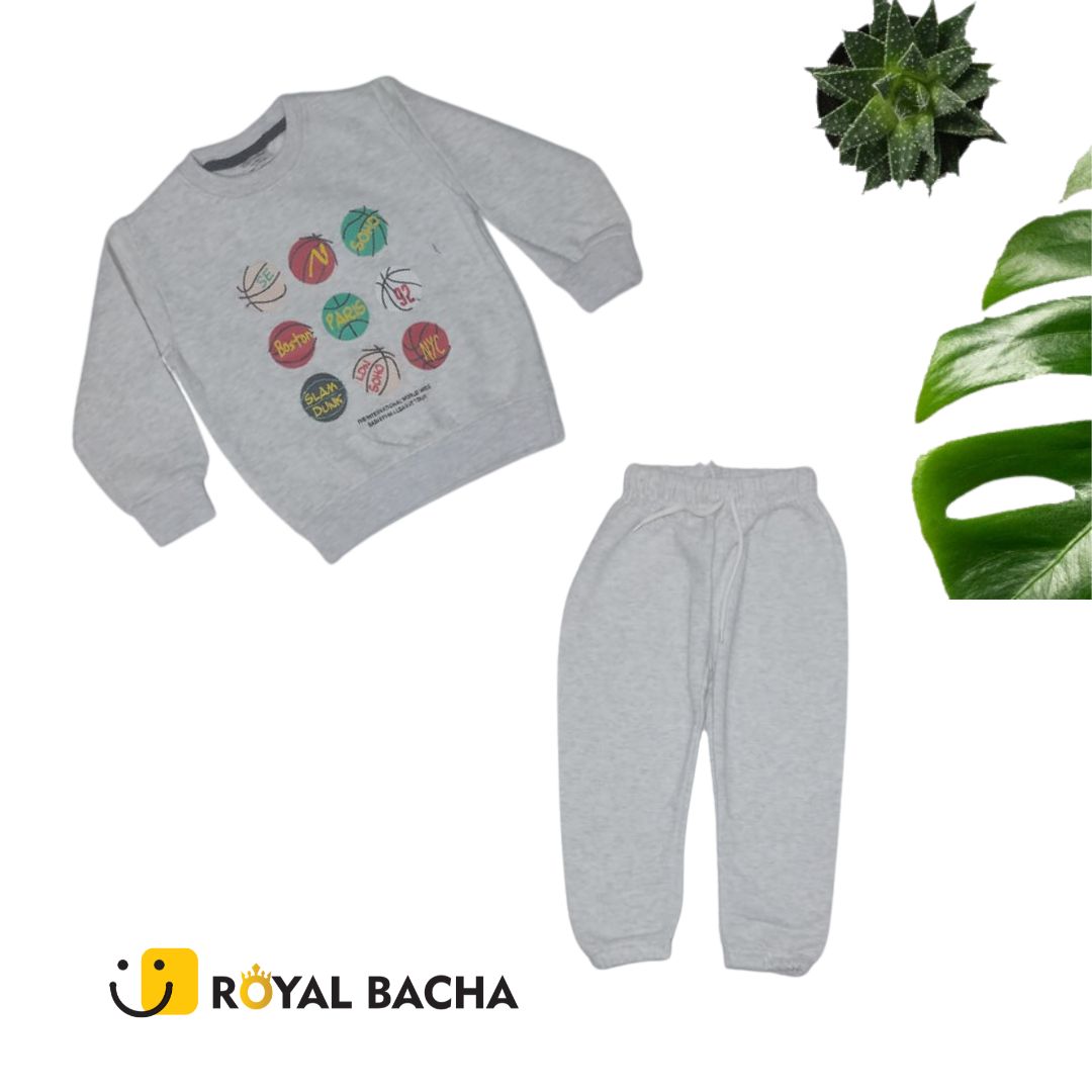 Basketball Graphic Kids Tracksuit - Grey